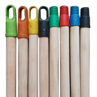 Natural wooden broom stick with colors cap and other end is Italian screw